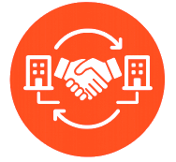 Icon of a handshake between two building.